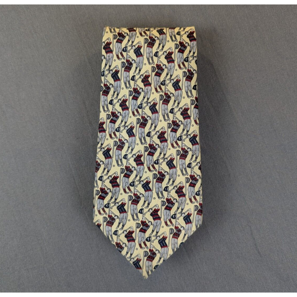 Rene Chagal Necktie Silk Men's Golf Golfer Print Handmade Vintage